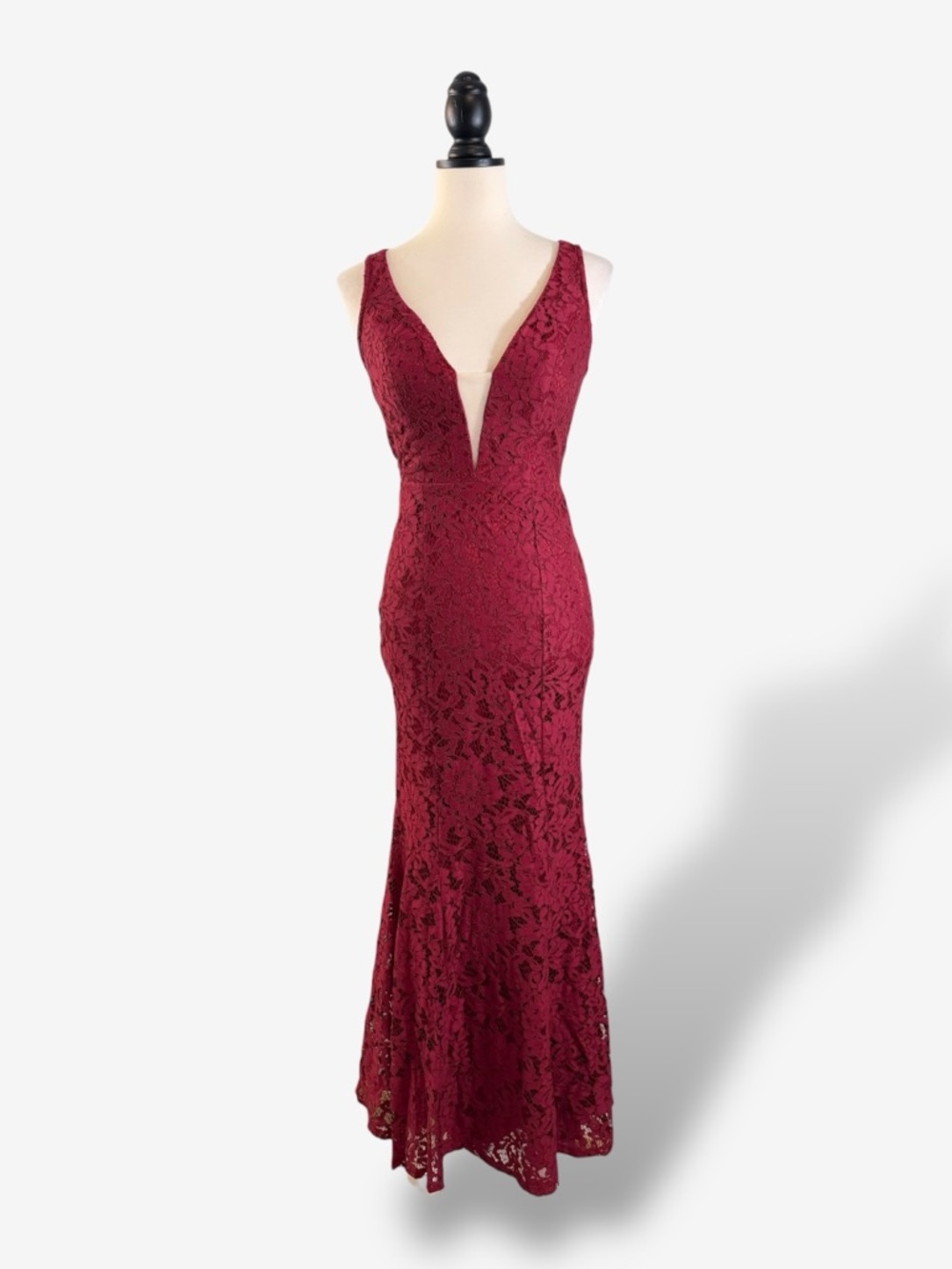 Lulus Everly Wine Red Lace Maxi Dress Size S Mermaid Flare Formal Wedding Party